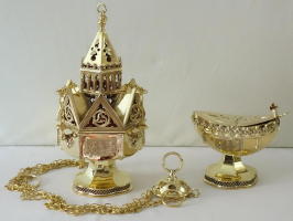 Large Brass Gothic  Thurible and Boat